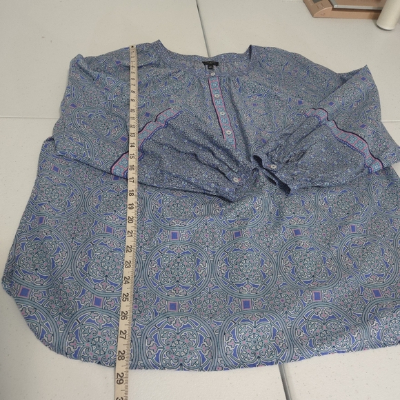 Talbots Women's Medallion Print Cotton Popover Top - Picture 9 of 9